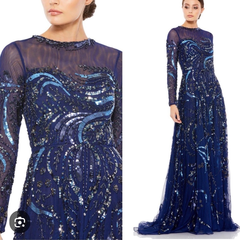 Mac Duggal Navy Sequin Long Sleeve Dress ***Dress is Sold Out***
